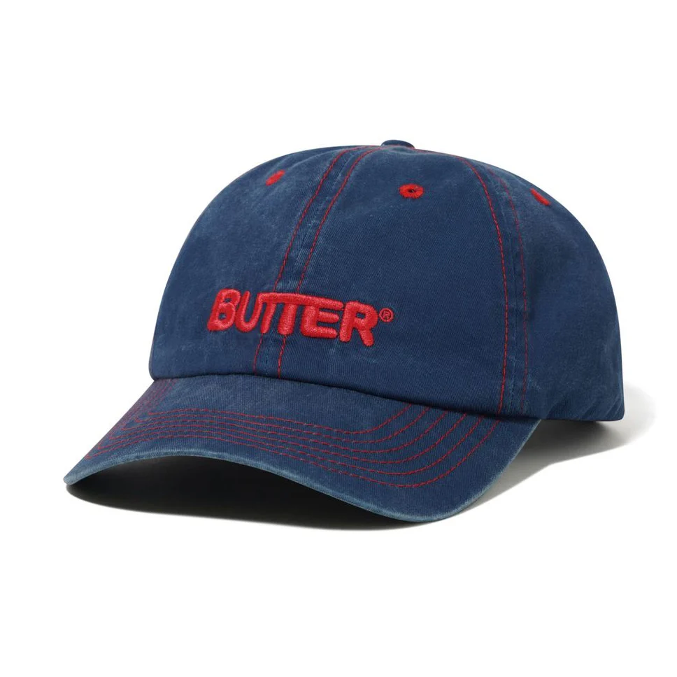 Butter Goods Rounded Logo Washed Navy 6 Panel Hat