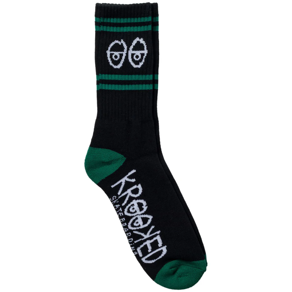 Krooked Eyes Black Green Crew Socks