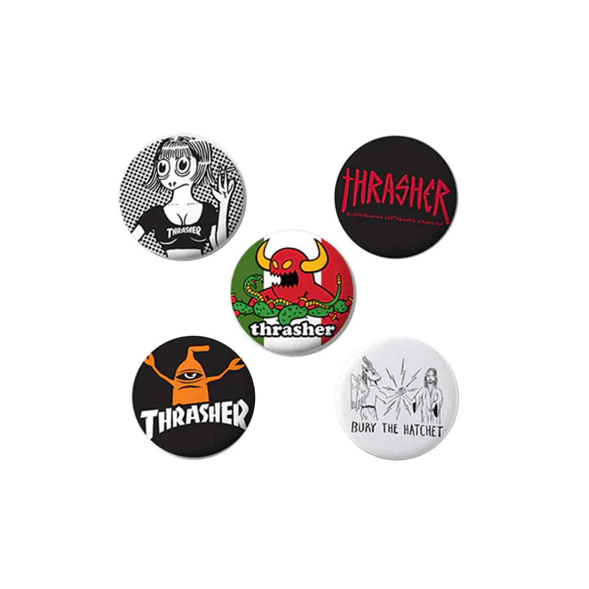 Thrasher Magazine Toy Machine 5 Pack of Buttons